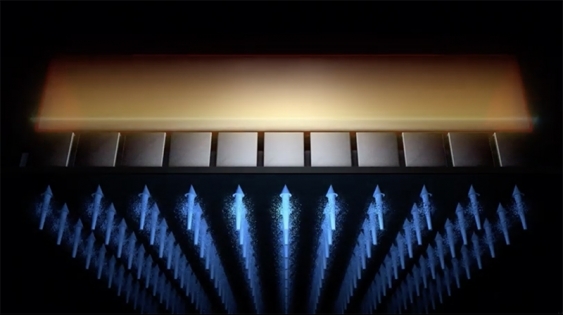 Computer graphical imagining of crystal prism above millions of qubits which are all pointing the same way Computer graphical imagining of crystal prism above millions of qubits which are all pointing the same way