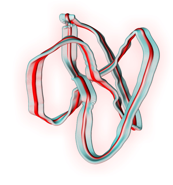 Rendition of the reconstructed structure of a framed trefoil knot generated within an optical beam.