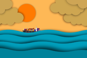 Ship Sunrise Blue Orange Sun
